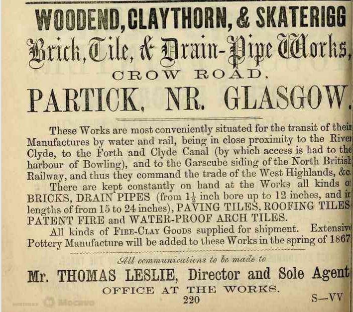 Claythorn Brick And Tile Works Crow Road Partick Glasgow Scotland